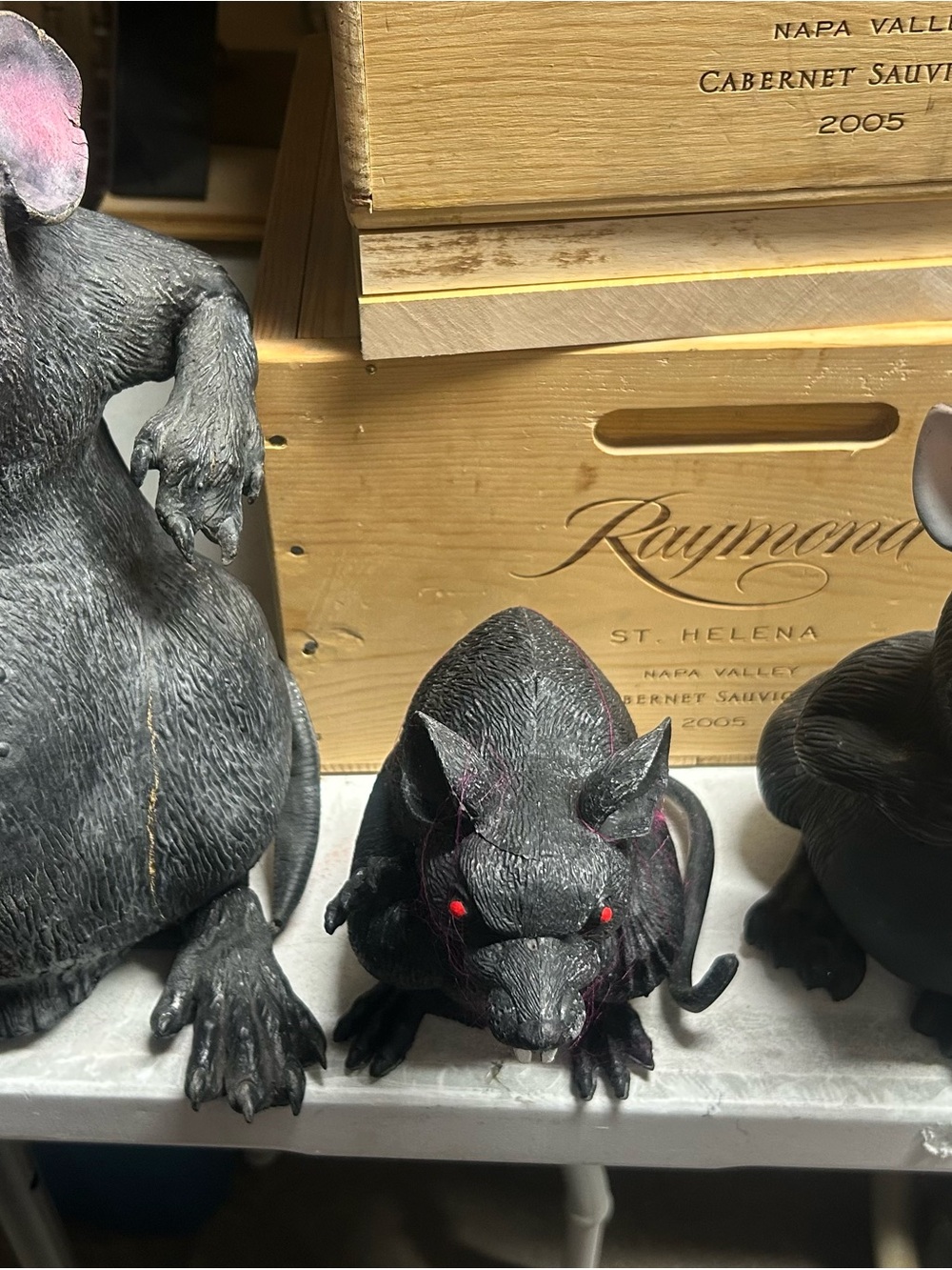 3 Black Decorative Rat Plastic with Red Eyes